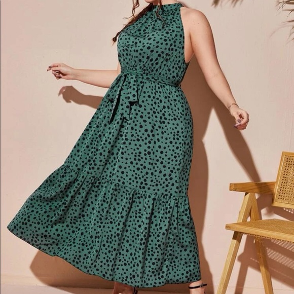 Boho Plus Size Print Halter Maxi Dress Blue - Picture 6 of 11